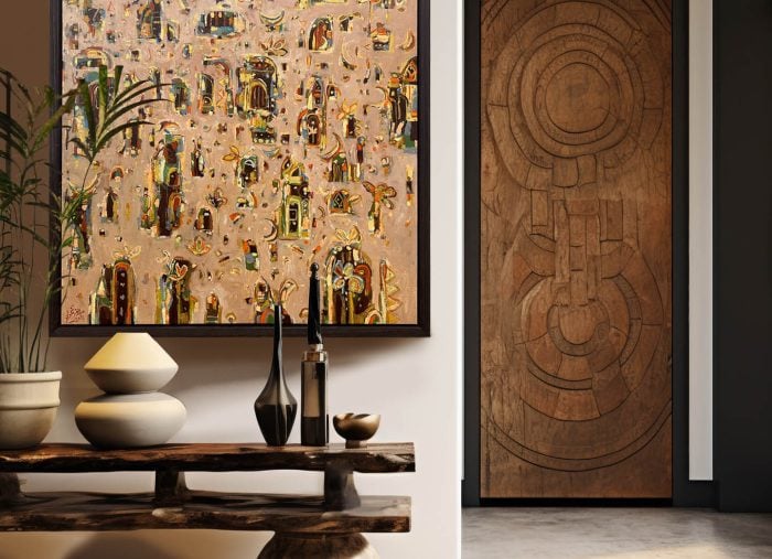 Abstract Artwork Float Framed in Dark Timber Wood