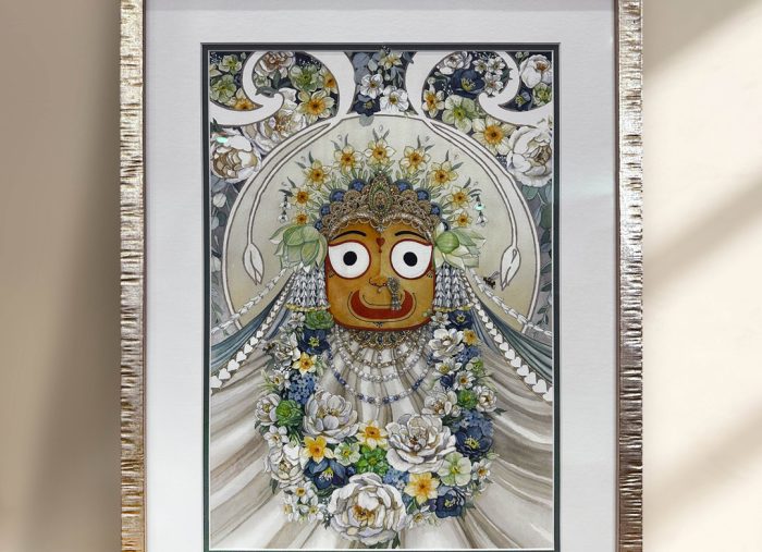Ornate Cultural Illustrations framed in distressed textured Gold Frames and a double mat