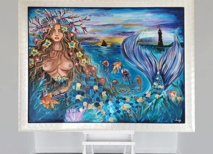 Aqua Goddess Framed in Capiz Oyster Shell