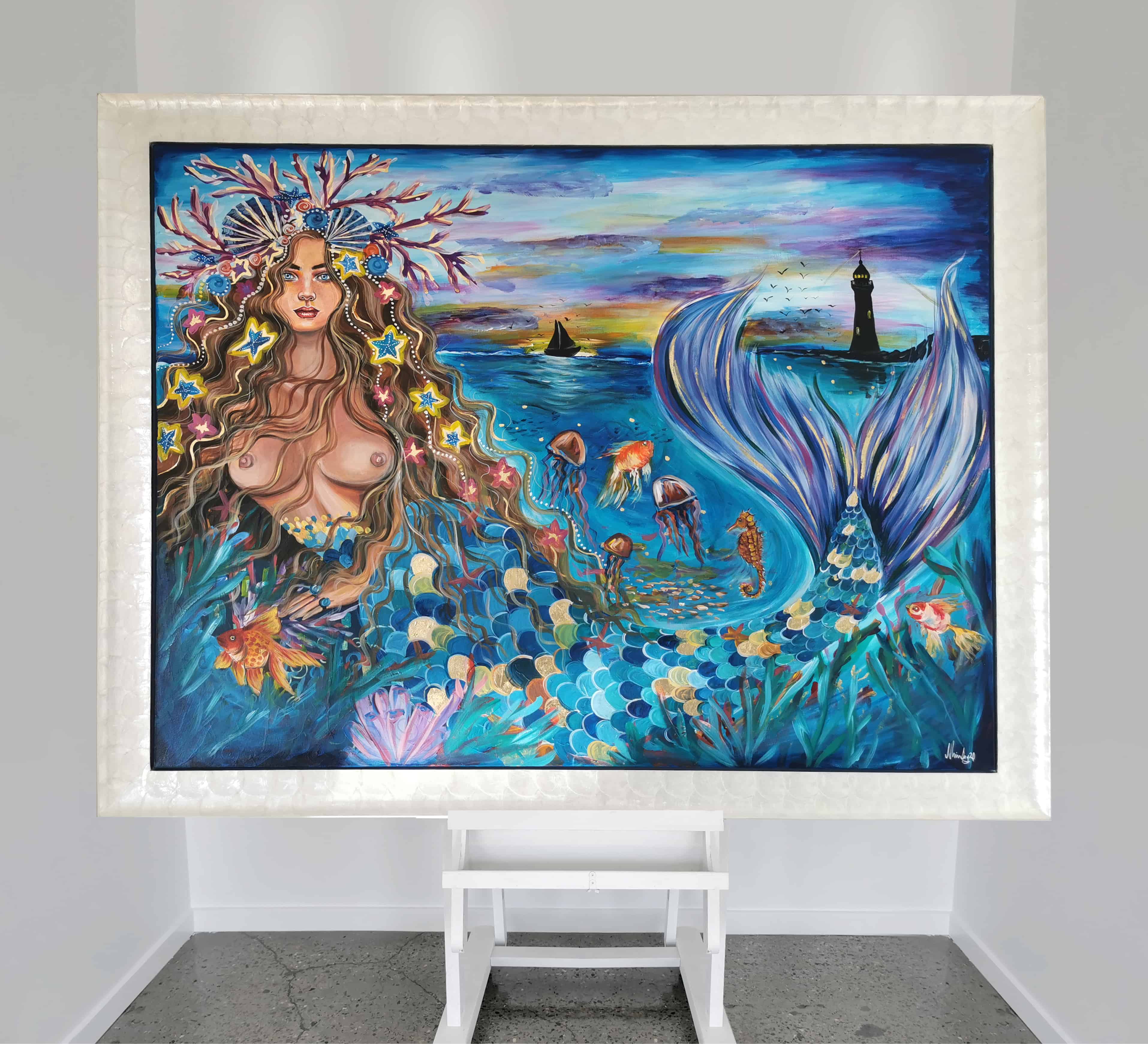 Capiz Oyster Shell Frame: Dawsons Handcrafted: Aqua Goddess Framed in Oyster Shell