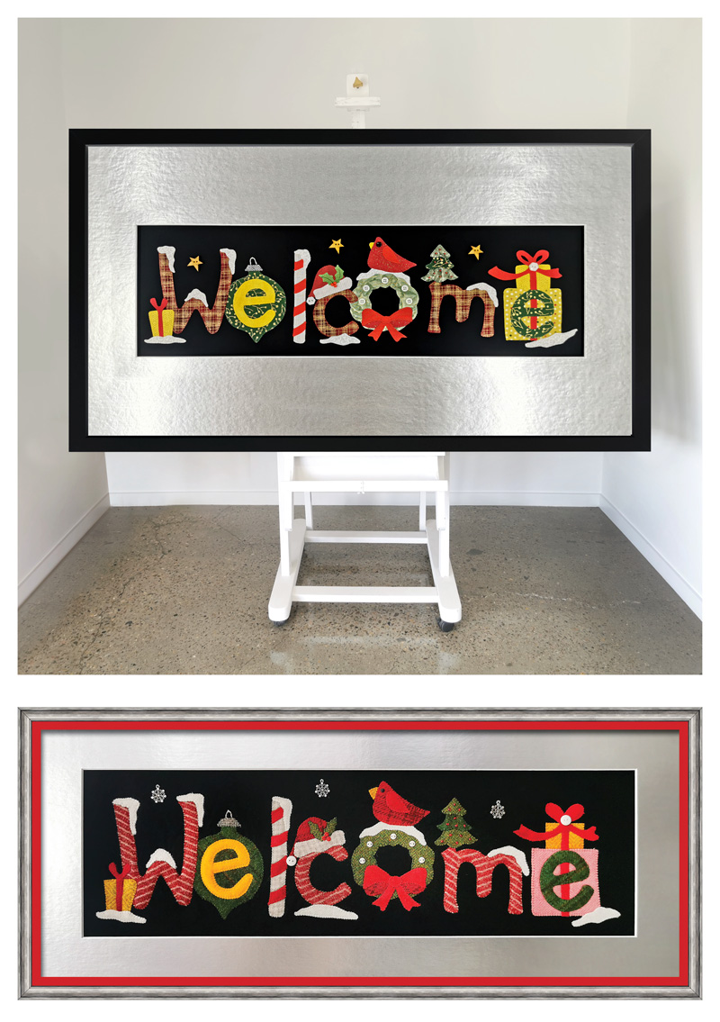 Arts and Crafts stitched Felt Christmas Welcome Sign - Christmas themed picture frame gift ideas
