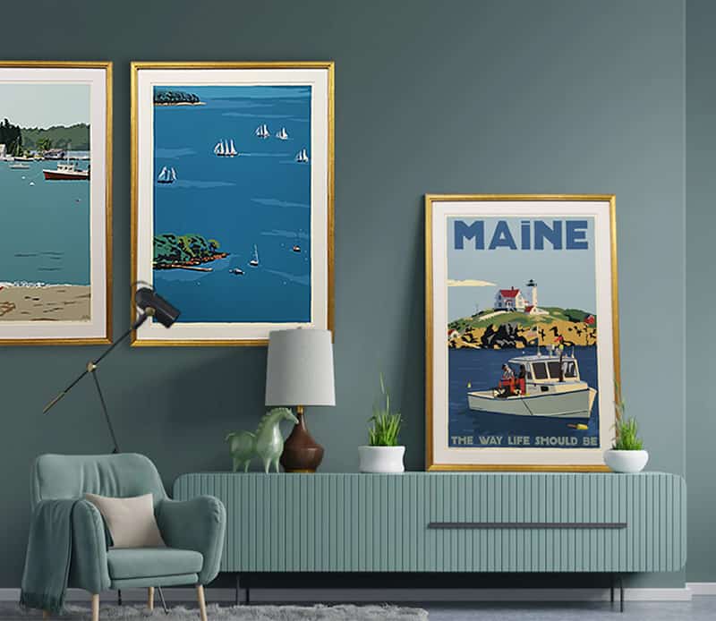 Limited Edition Framed Travel Posters of Alan Claude: Maine, The Way Life Should Be