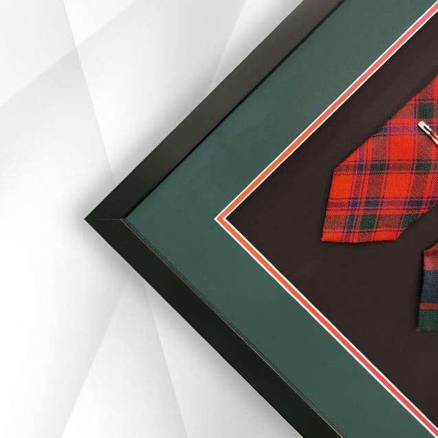 FRAMED SCOTTISH TIES AND TIE PINS MEMORABILIA