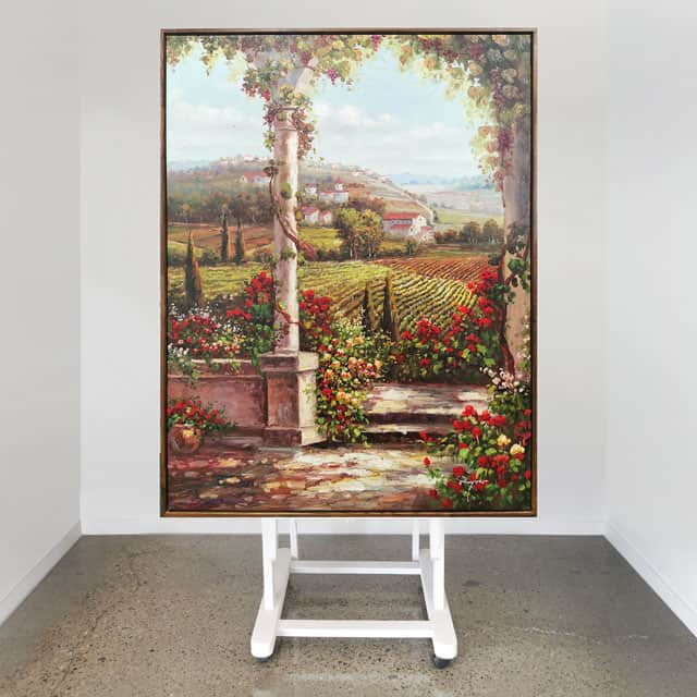 THREE TUSCANY OIL PAINTINGS CANVAS STRETCHED AND FLOAT FRAMED