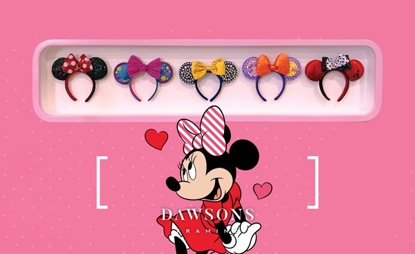 A collection o Minnie Mouse Headbands framed in a rounded corner frame.