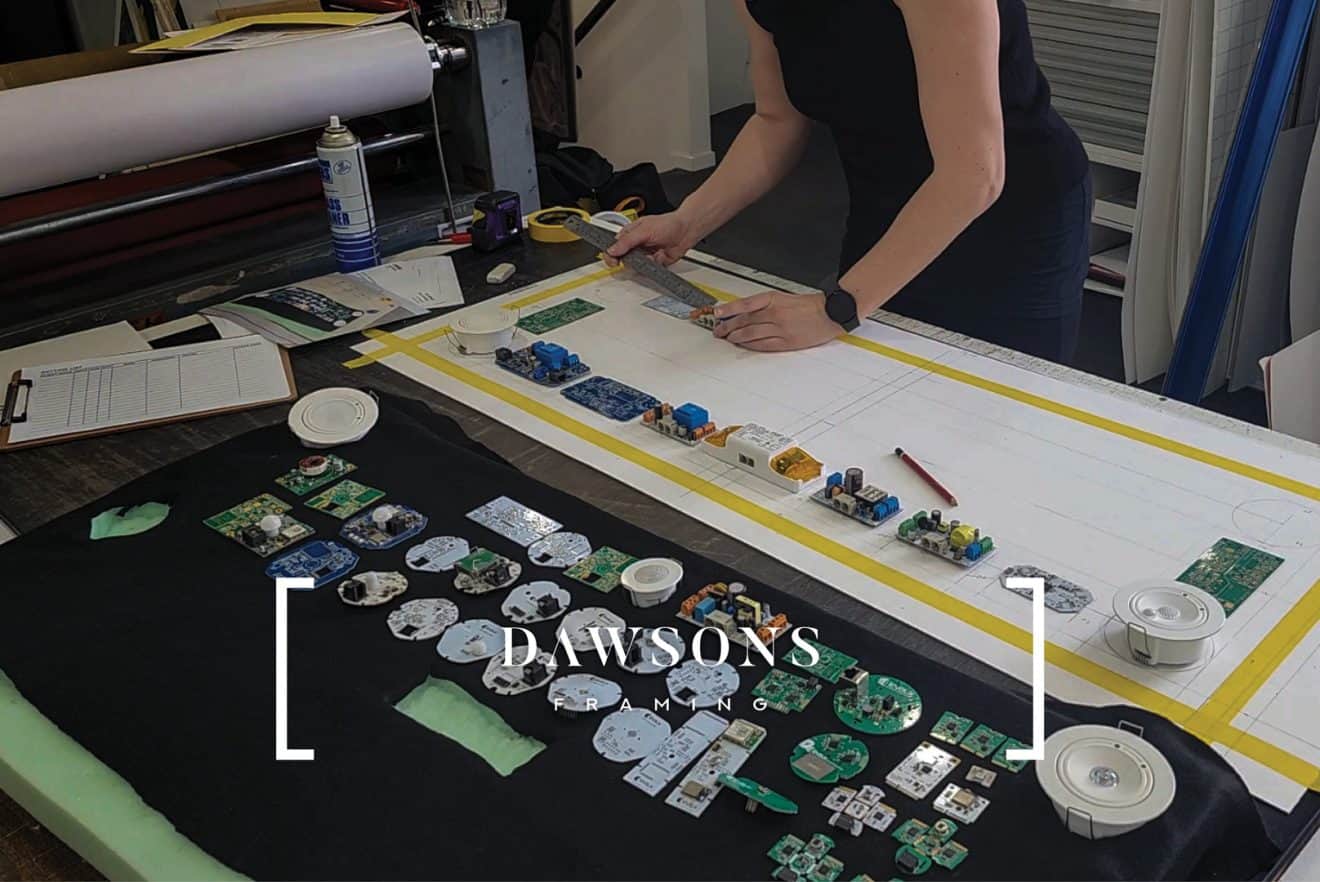 One of our designers creating the complex template design for the multiple electron circuit boards and components in this 52 piece collection.