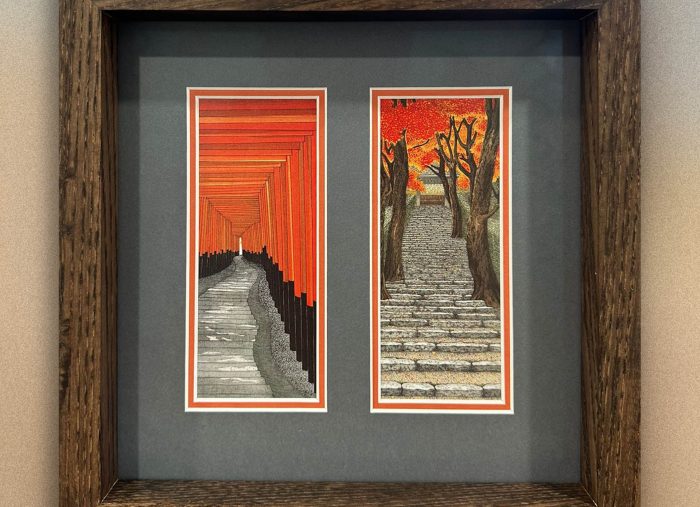 Two Japanese Drawings Framed in Hand stained Ash Wood