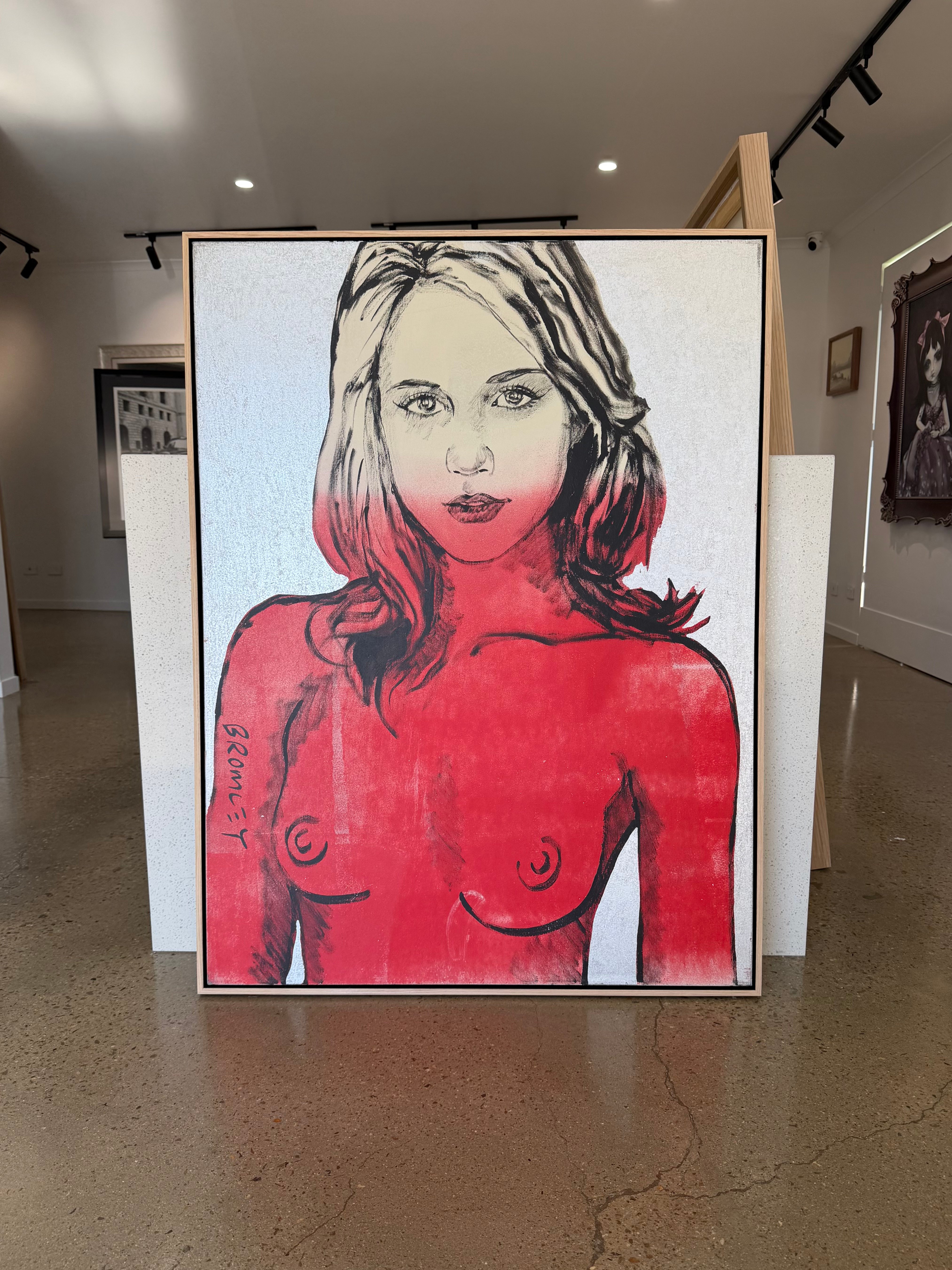 Metallic canvas with nude female by Australian Contemporary Artist David Bromley in the Dawsons Framing showroom, ashmore gold coast