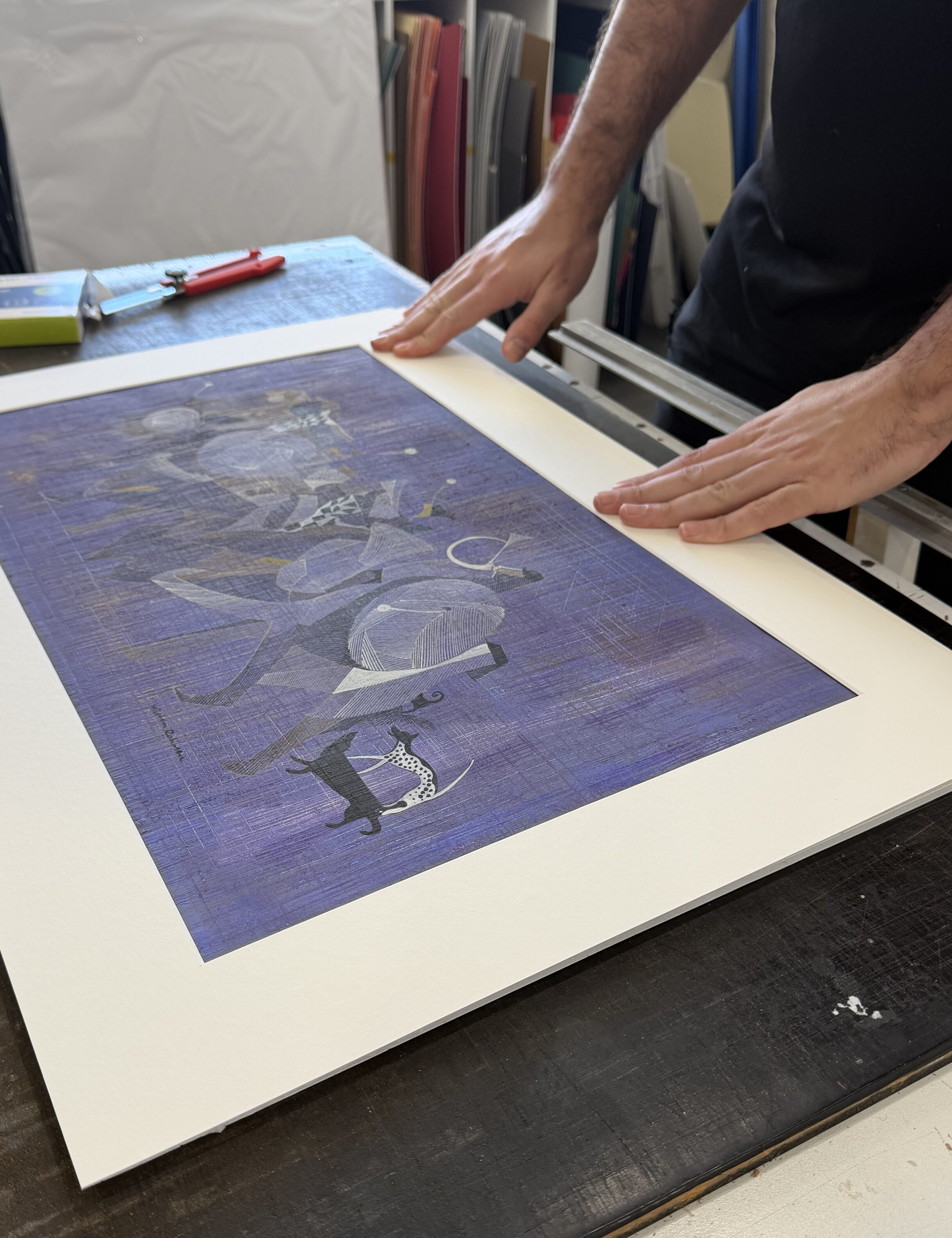 Preparing an original William Robinson Lithograph for framing at Dawsons Framing Ashmore