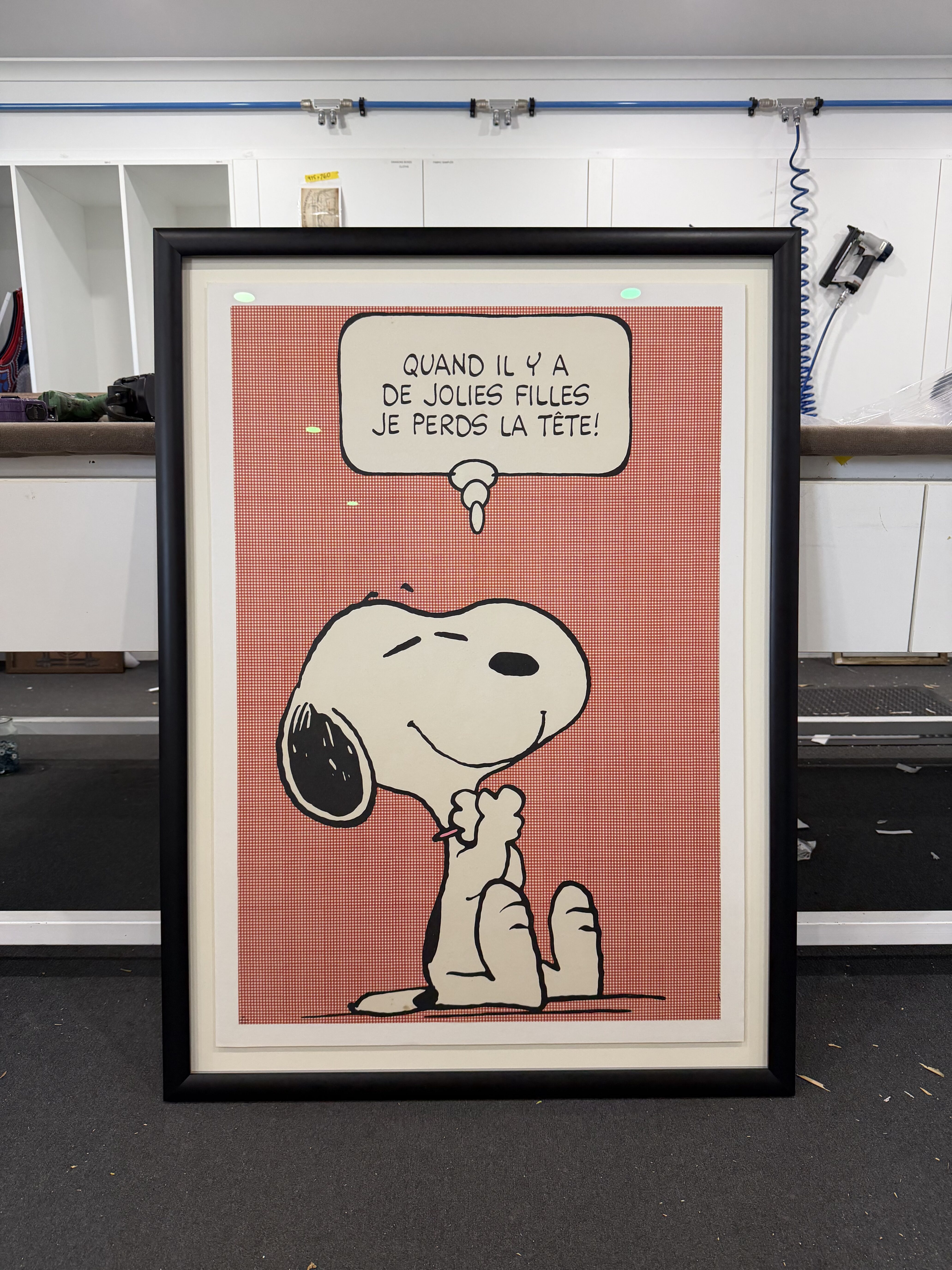 vintage french snoopy poster float frames with art glass by dawsons framing