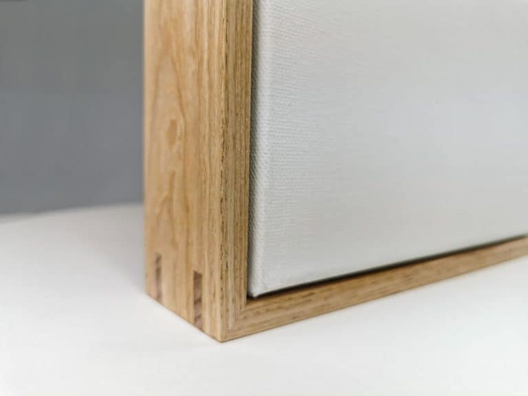 BLANK CANVAS WITH OAK FLOAT FRAME SPLINED CORNERS