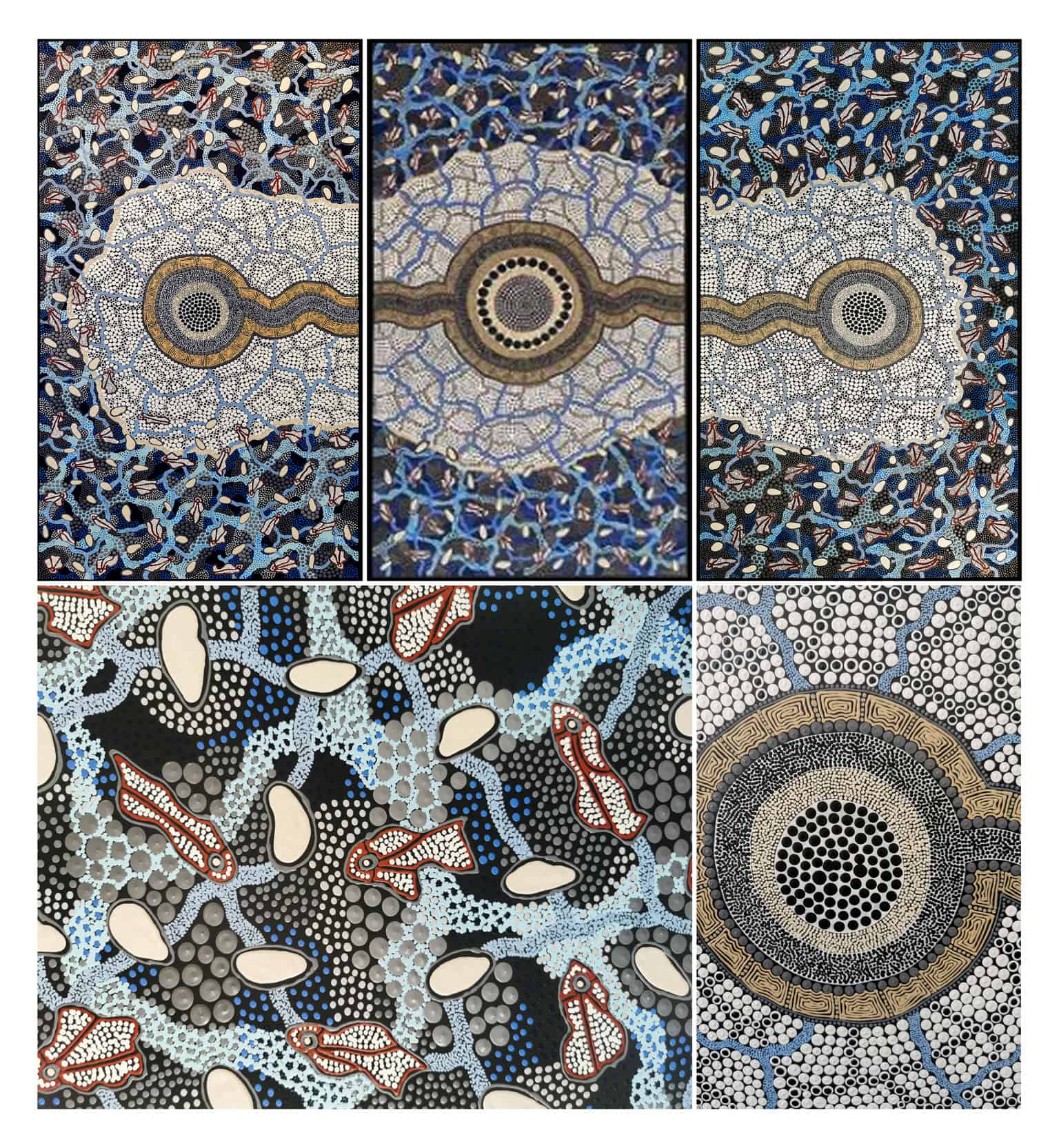 Details of a work stretched at Dawson's Framing by local artist Goompi Ugerabah