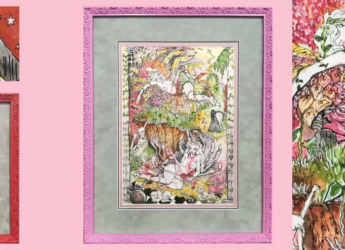 CUSTOM PINK TONED FRAMED ILLUSTRATIONS