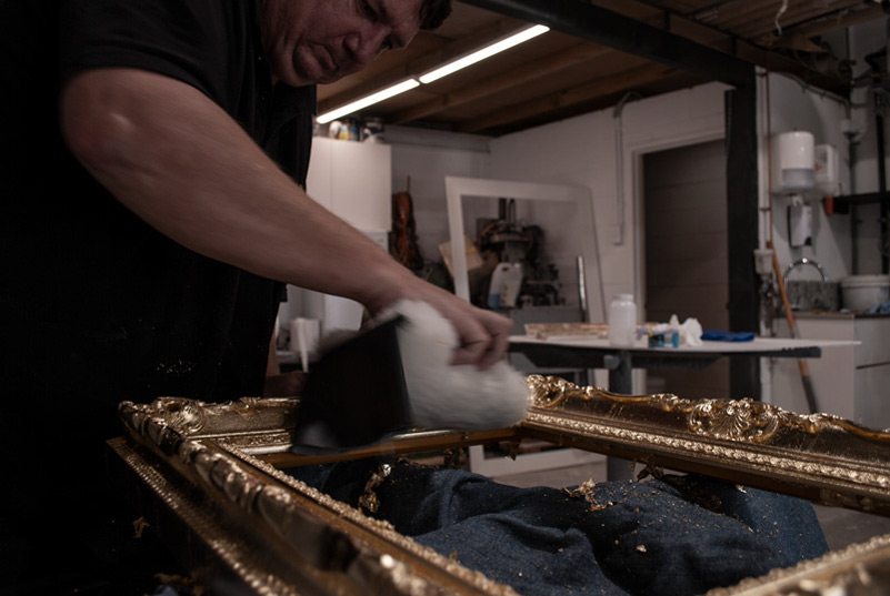 Scott Dawsons working on a Gold Gilded handcrafted Frame